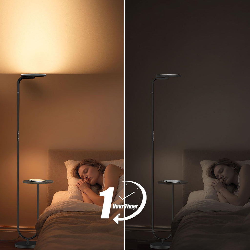 36W LED Floor Lamp with Table, Super Bright Standing Lamp, Modern Stepless Dimmable Torchiere Tall Lamp with Remote