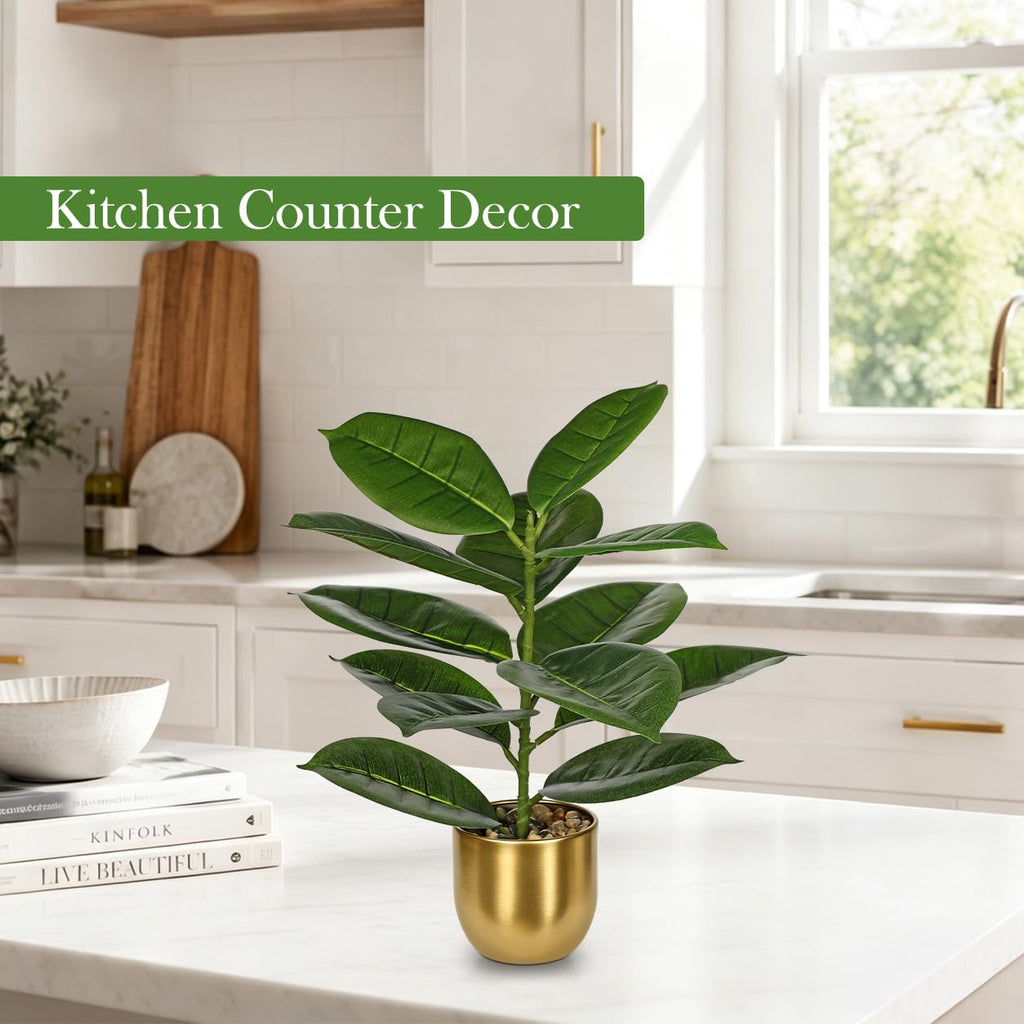 Fake Plants Mini Artificial Rubber Tree Plant in Pot Decor