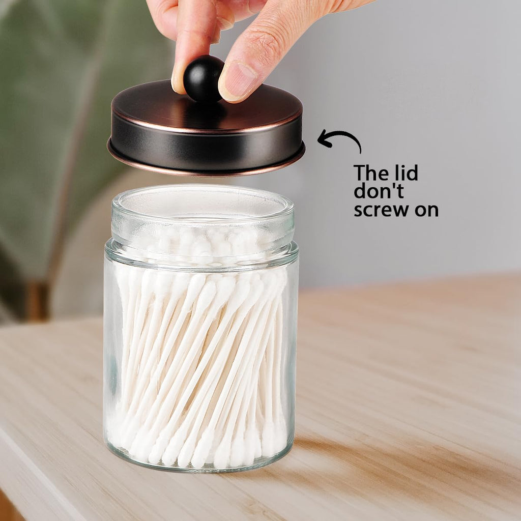 Glass Apothecary Jar Qtip Holder Metal Lids 4pc/ORB