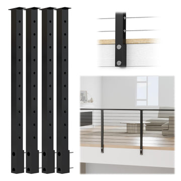 4Pack 36" Black Side Mount Cable Railing Level Post PF02 BH4S