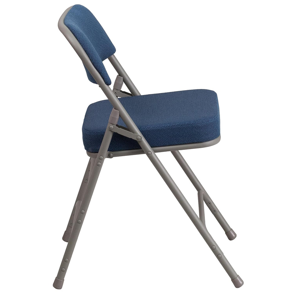 4 Pack HERCULES Series Premium Curved Triple Braced & Double Hinged Navy Fabric Metal Folding Chair