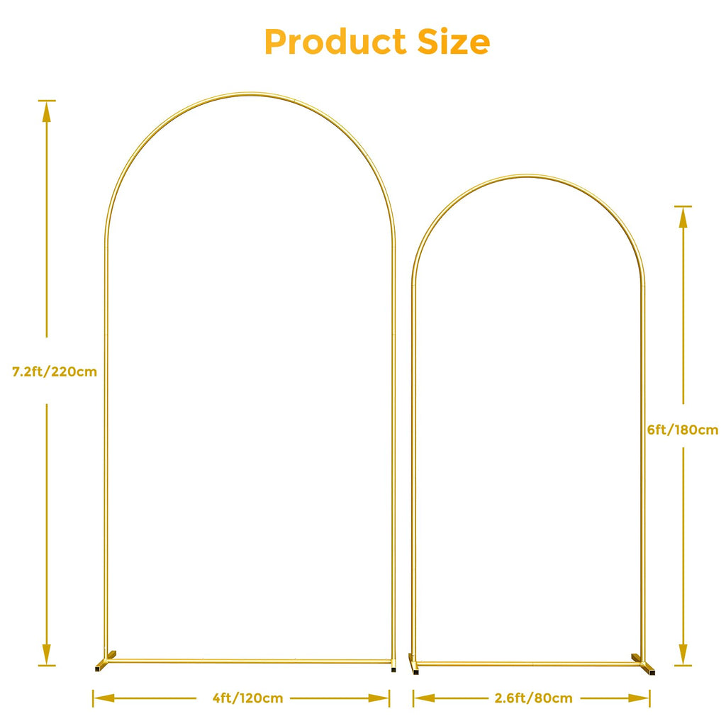 Metal, 7.2FT+6FT Wedding Arch Frame, Gold Wedding Set of 2, Balloon Arch Backdrop for Wedding Birthday Party Baby
