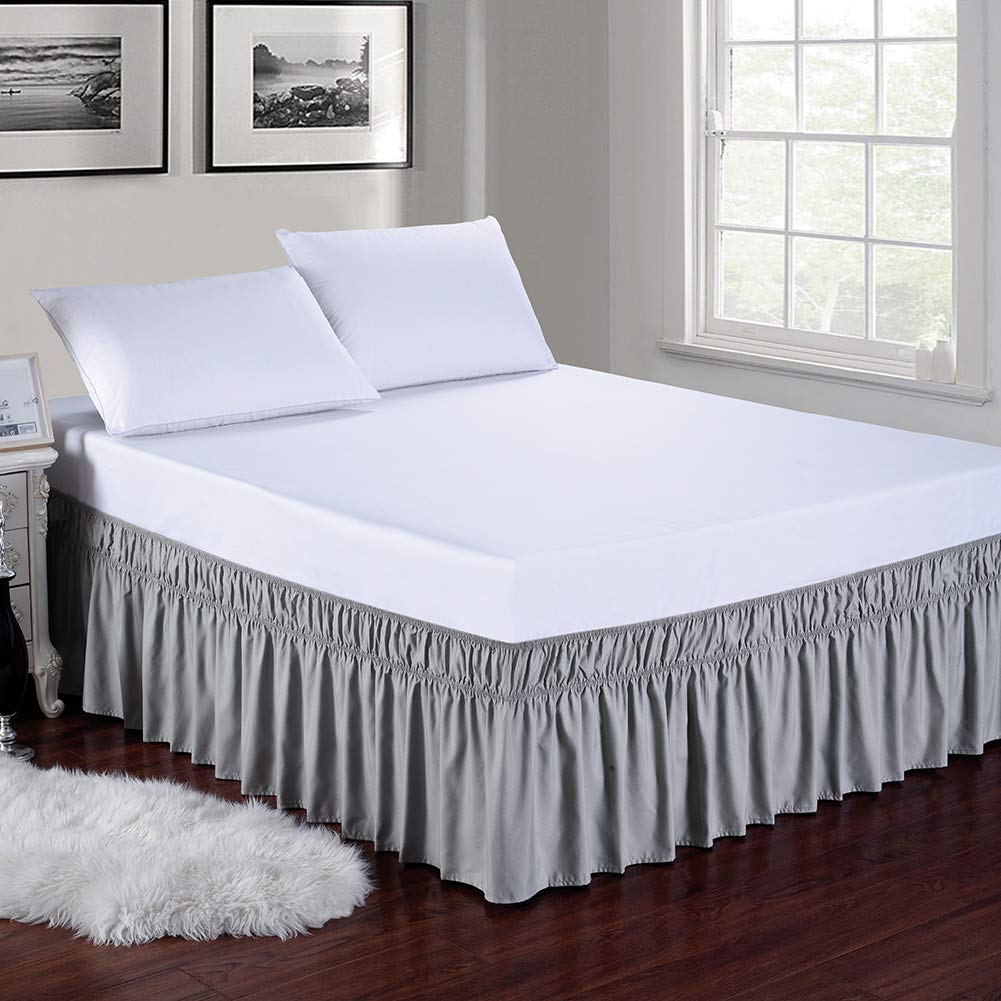 Wrap Around Elastic Bed Skirt for Beds, 24" Drop, Grey