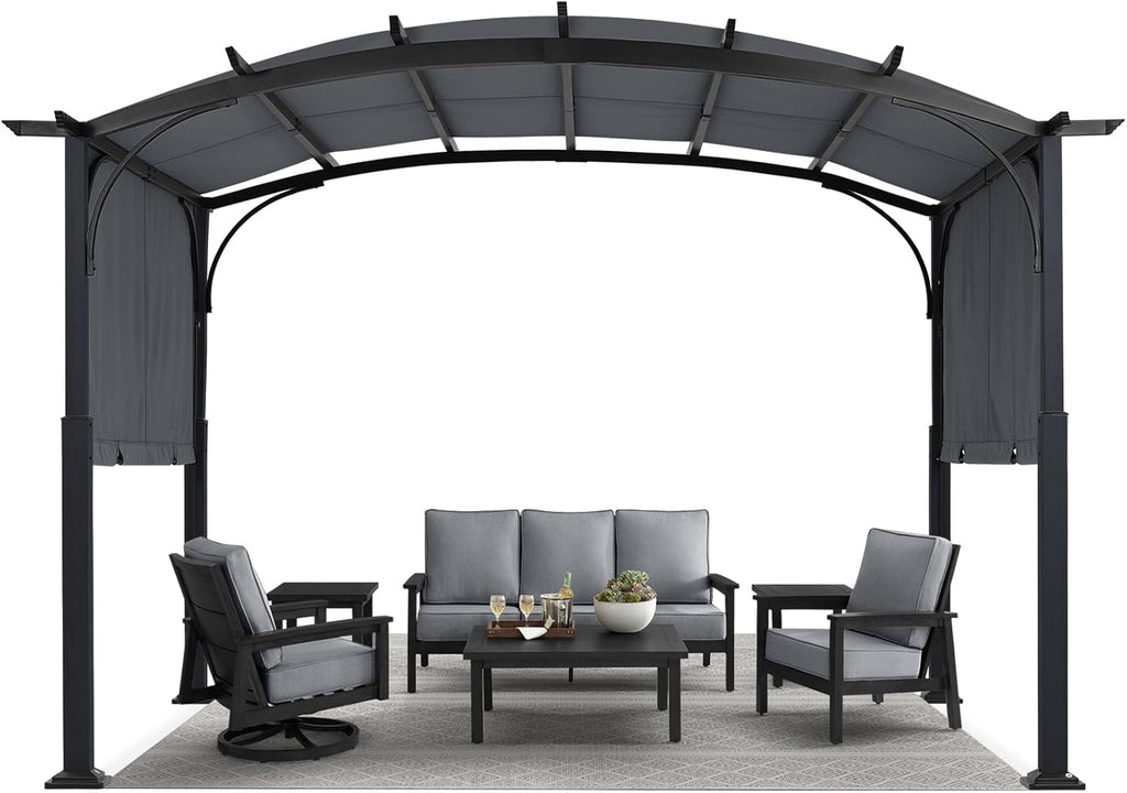 10x12ft Outdoor Retractable Pergola with Sun Shade Canopy Patio Metal Garden Pergola,Dark Grey