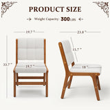 Furniliving Oak Wooden Dining Chairs Set of 2, Mid-Century Modern Linen Fabric Upholstered Kitchen Chair