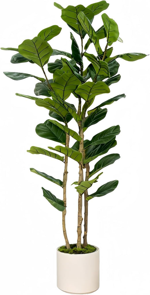 Artificial Fiddle Leaf Fig Tree 6FT with White Tall Planter-Large Faux Tree Tall Fake Floor Plant in Pot,Artificial