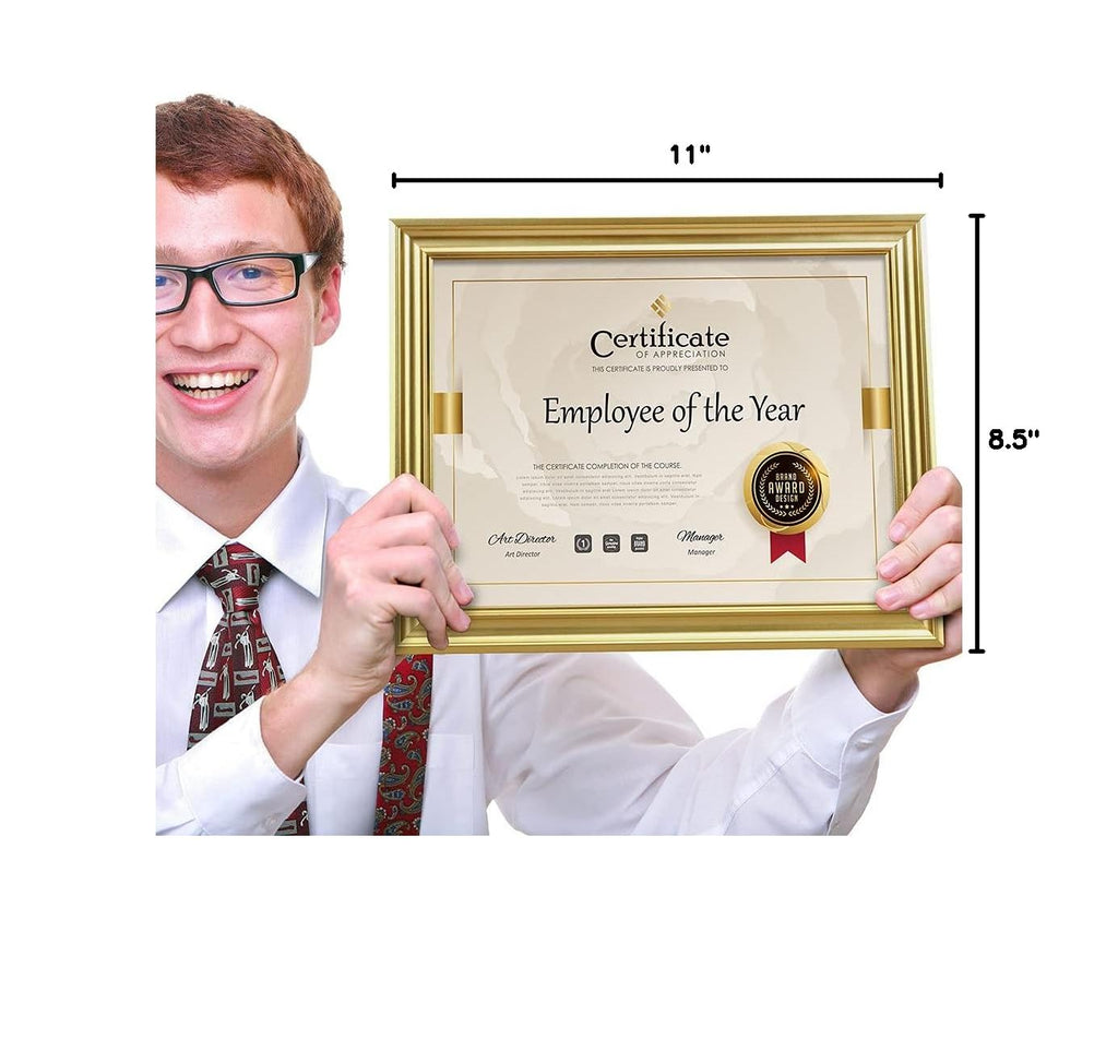 8.5x11 Diploma Document frames, Real Glass Fronts, 4 Pack Gold Certificate Frames for Wall Or Tabletop Display, Diploma
