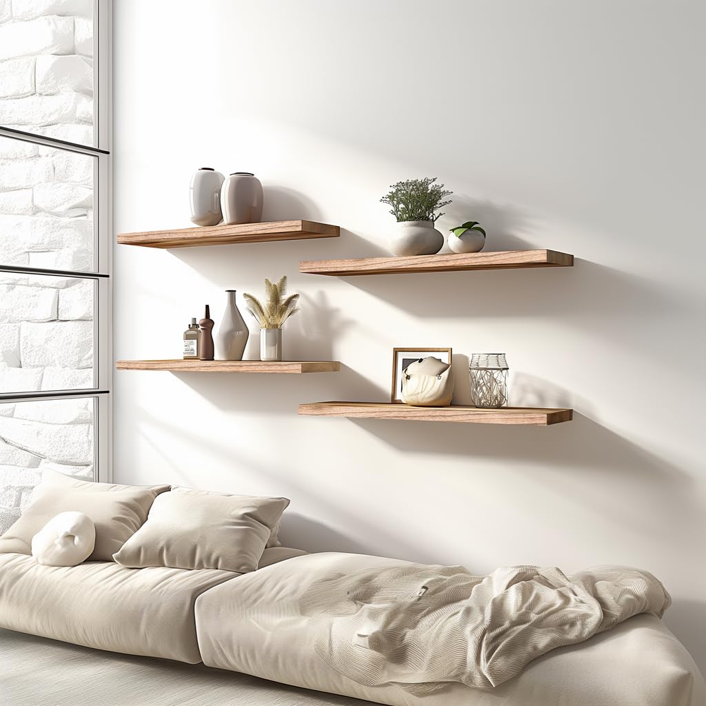 Light Wood Floating Shelves for Wall Rustic Wall Shelves Set of 6