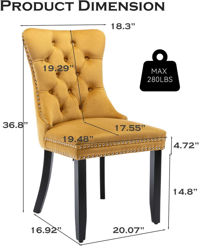 Velvet Upholstered Dining Chairs Set of 2, Modern Style Kitchen Side Chairs with Nailhead Trim and Wood Legs,Metal