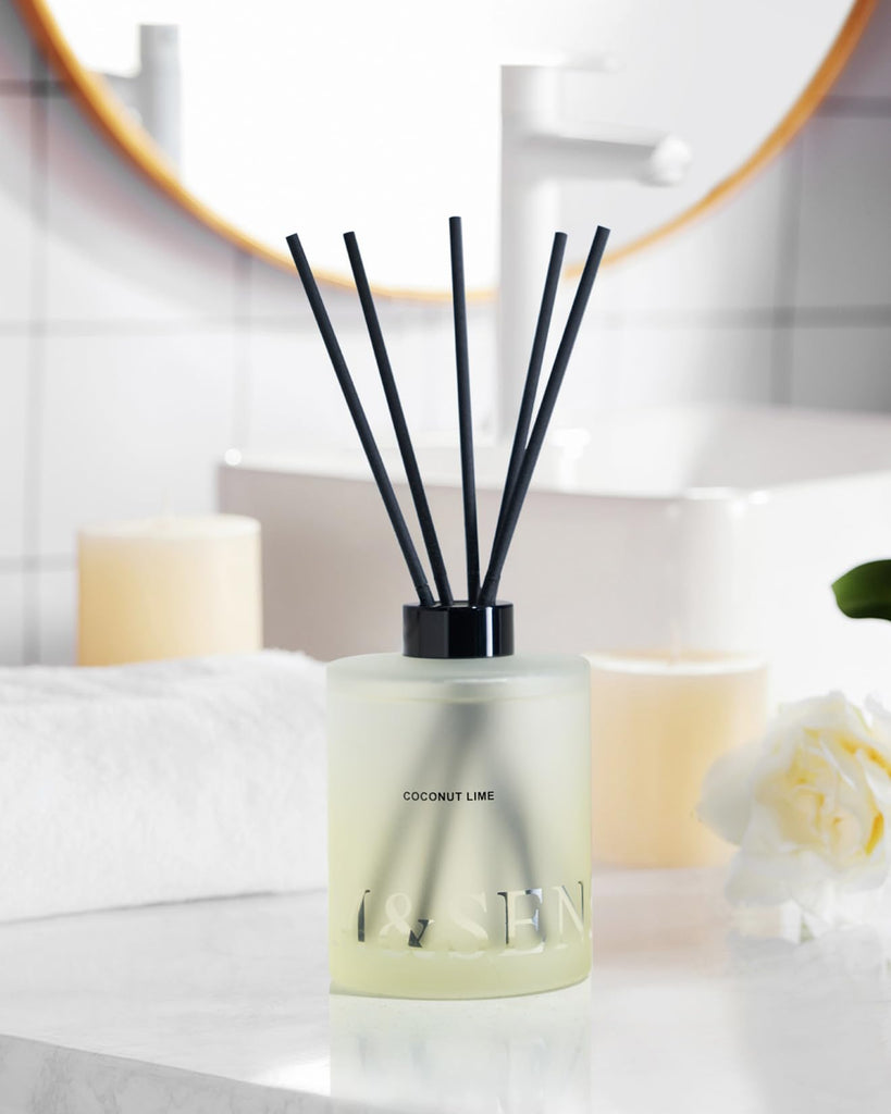 Reed Diffuser Set, Coconut Lime, 17 oz Natural Essential Oil