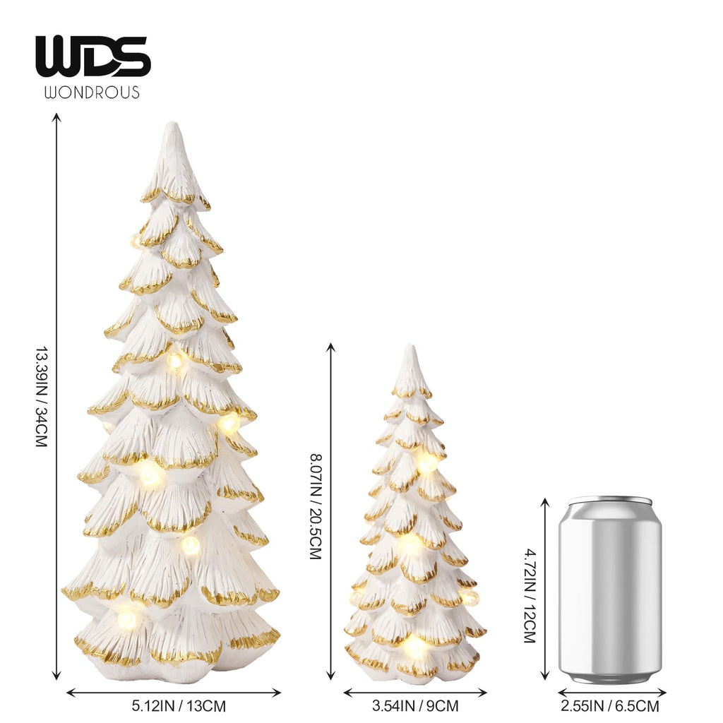 Christmas Trees Figurine White Light Up, 2Pcs Christmas Tree
