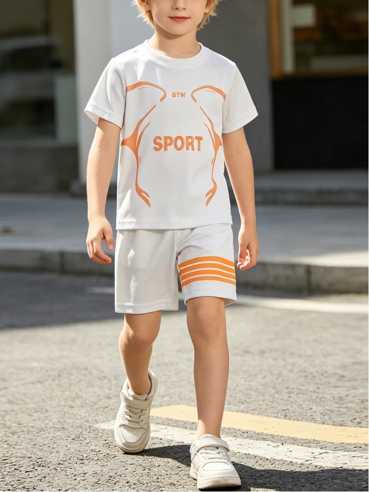 Boys Clothes Short Set 6 Piece Outfit Athletic T-Shirt and Quick Dry Shorts Kids Summer Clothing Set