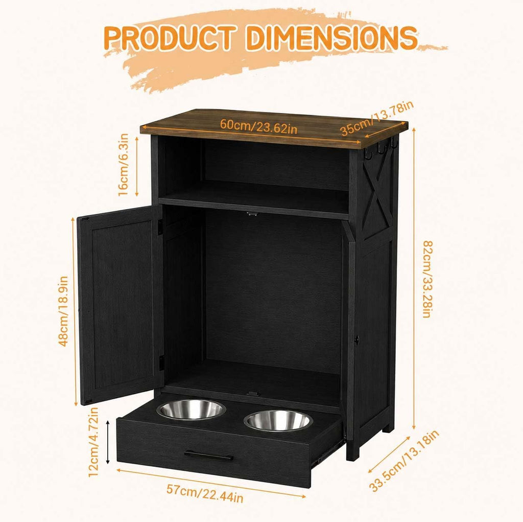 Dog Food Storage Cabinet, Dog Feeding Station with Storage, Black