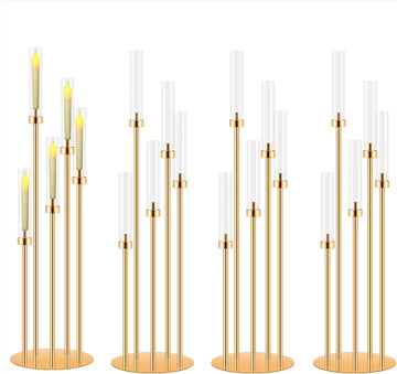 4 Sets Candelabra Centerpieces for Tables,42'' Tall 5 Arms Candlesticks Holder with Lampshade,Wedding Centerpieces