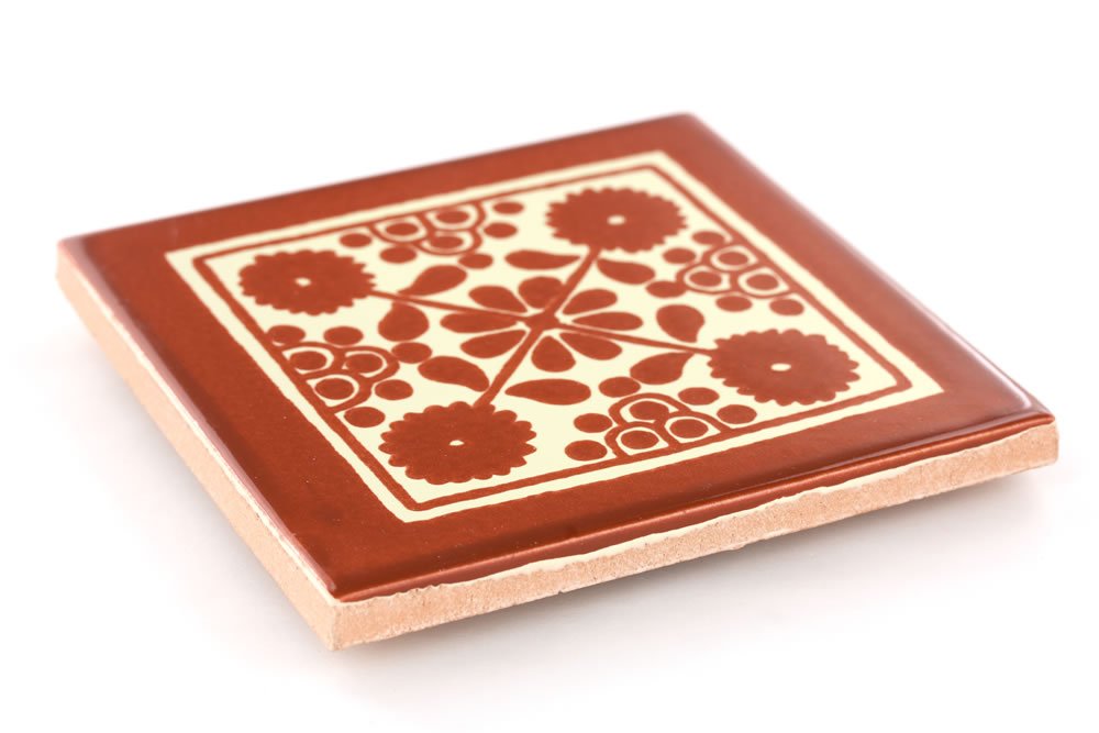 Box of 9-41⁄4 x 41⁄4 Terra Cotta Damasco - Talavera Mexican Ceramic Tiles