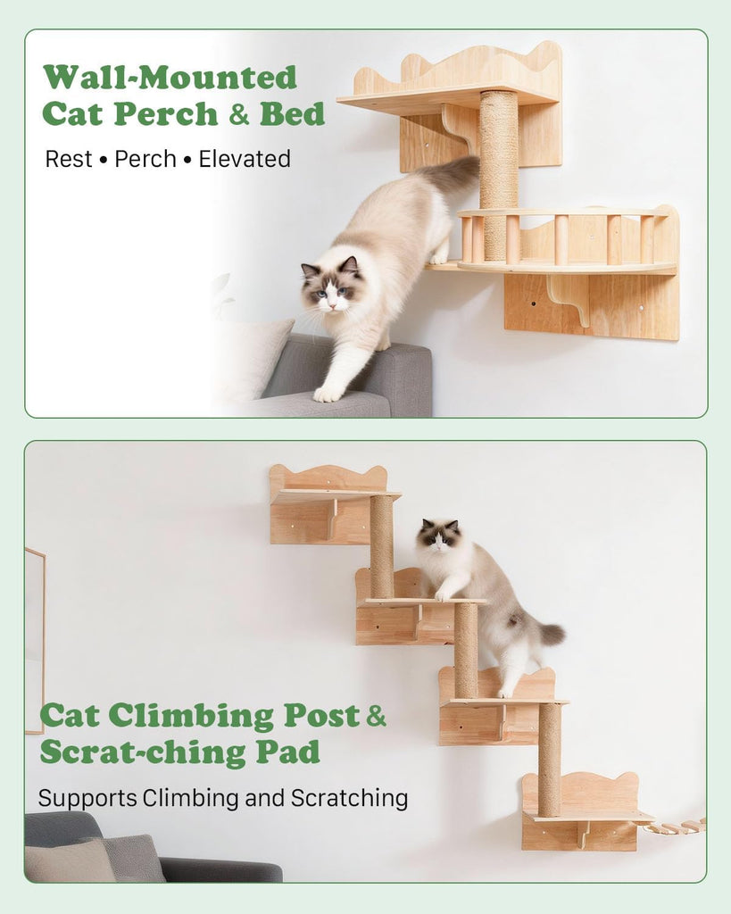 18 in 1 Solid Wood Cat Wall Shelves for Large Spaces & Multi-Cat Homes