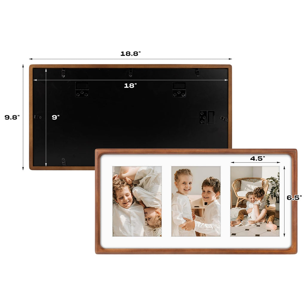 5x7 Collage Picture Frame, Solid Wood & Real Glass, 3 Photos