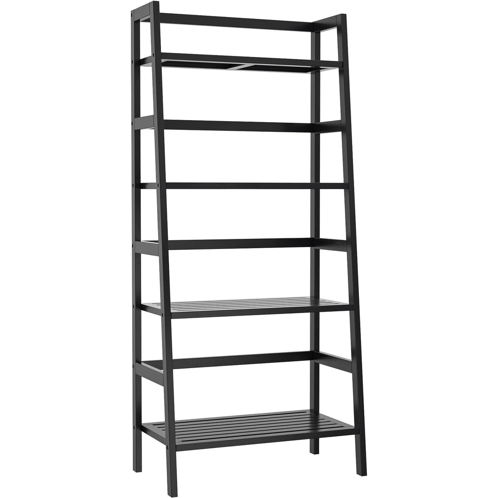 Black Ladder Shelf, 4-Tier Bamboo Bookshelf & Bookcase Organizer