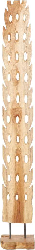 79 Teak Wood Abstract Handmade Decorative Sculpture Tall Floor Cutout Post Home Decor Statue with Live Edge Base
