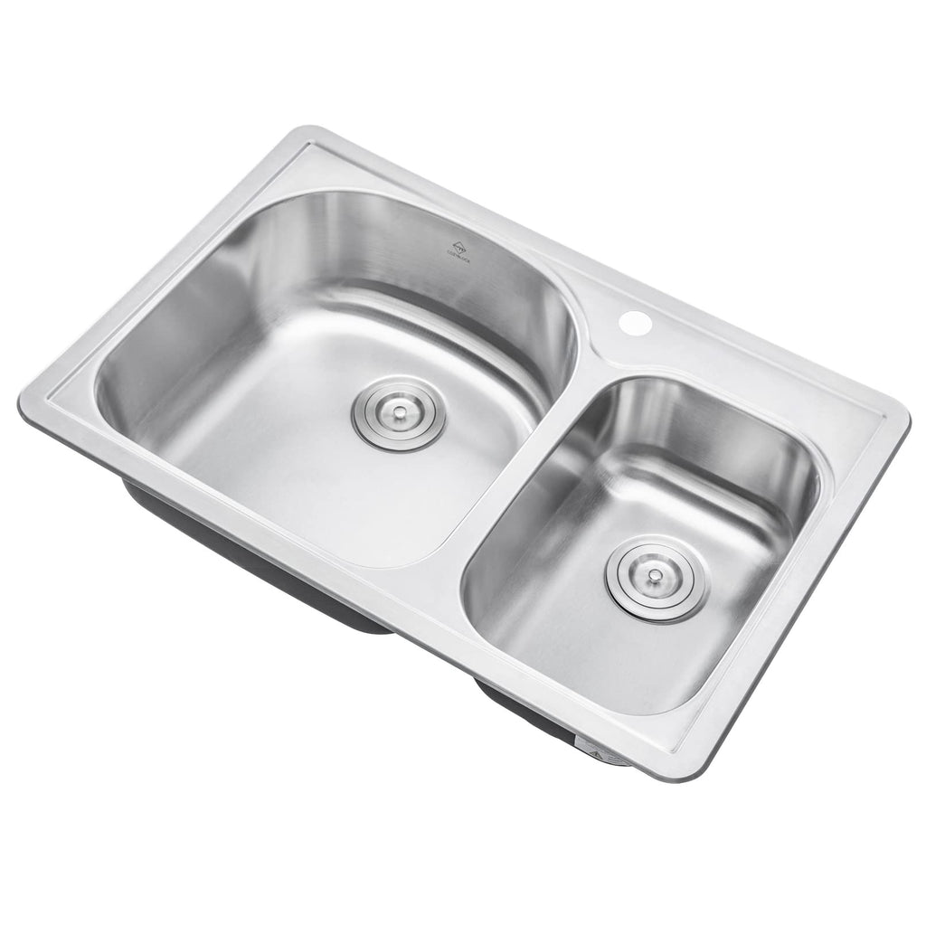 CozyBlock 33" x 22" 70/30 Double Bowl Drop- Sink with Strainer