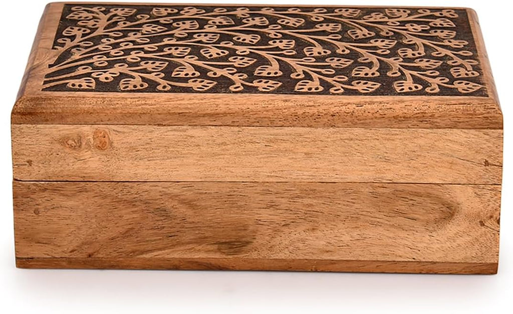Jewelry Boxes Acacia Wood Floral Decorative Keepsake Treasure Chest Great Gift For Your Loved Ones (7" X 5" X 2.5")