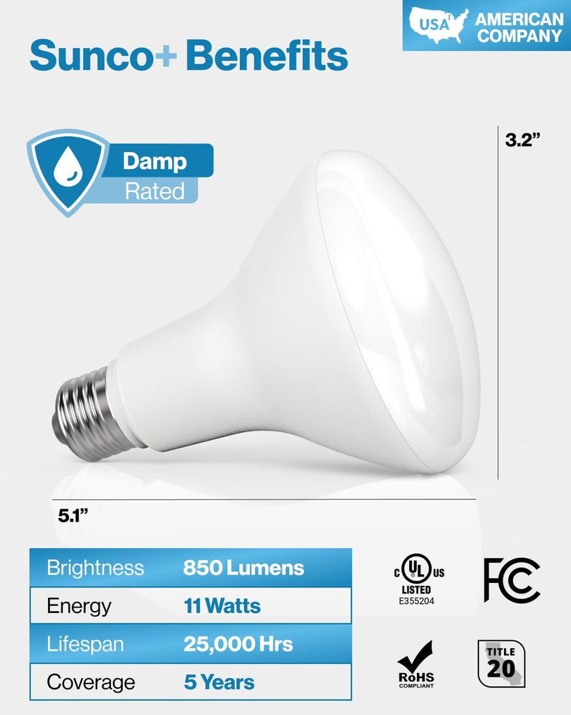 12 Pack BR30 Light Bulbs LED, Recessed Can Light Bulbs, Indoor Flood Bulb, 850 LM, 11W (65W Equivalent), 5000K