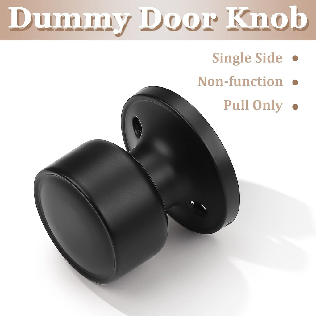 4 Pack Dummy Knob Black Closet Door Knobs Single Side Non-Turning, Inactive Interior Round Knob