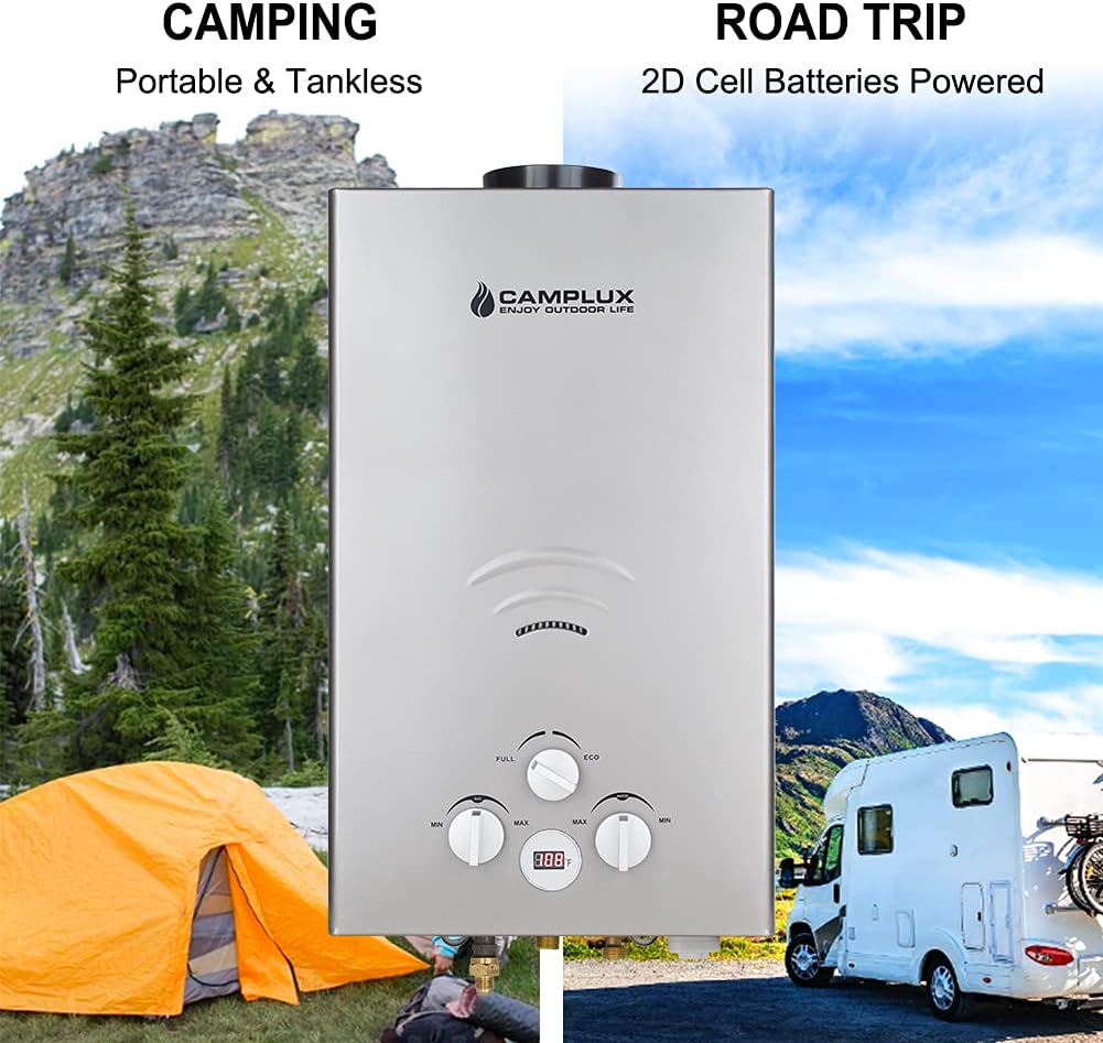 Tankless Water Heater, Camplux Outdoor Portable Propane Gas Tankless Water Heater With Rain Cap for Camping Showers
