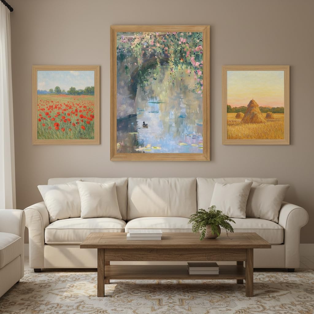Framed Monet Wall Art, Water Lilies Pond Landscape Canvas Print, 16x24in