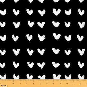 Black White Fabric by the Yard, Cute Heart Pattern Upholstery Fabric