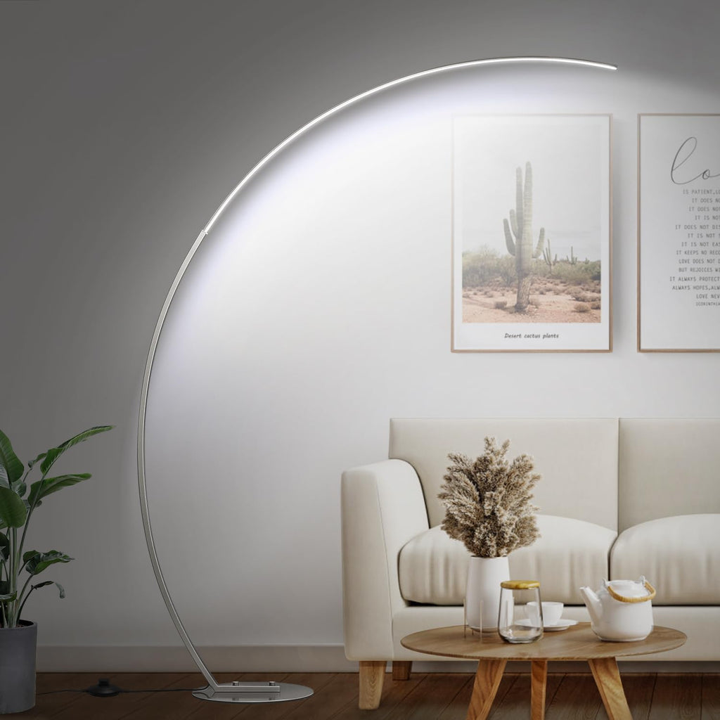 Dimmable LED Floor Lamp with 3 Color Temperatures, Ultra Bright Brushed Nickel Arc Floor Lamps, Modern Tall