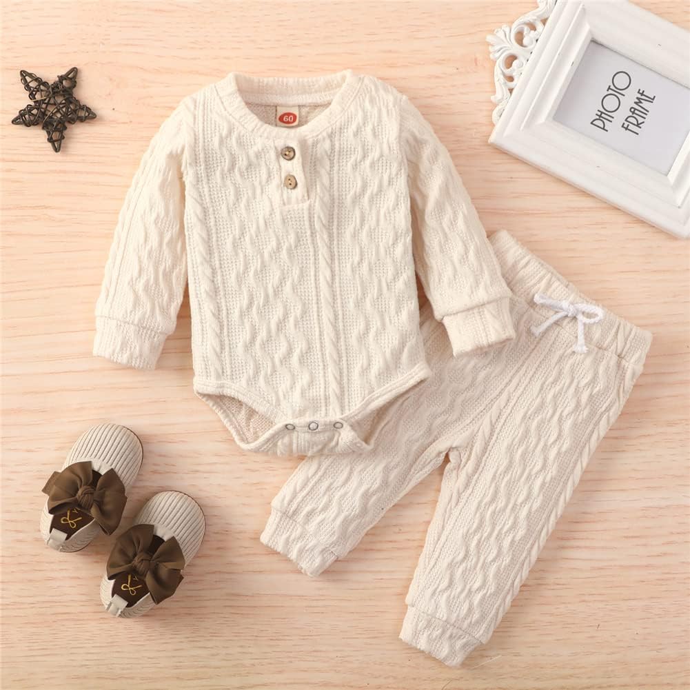 Newborn Baby Girl Boy Winter Outfit Knitted Pants Set Knit Sweater Romper Leggings Infant Clothes 2Pcs