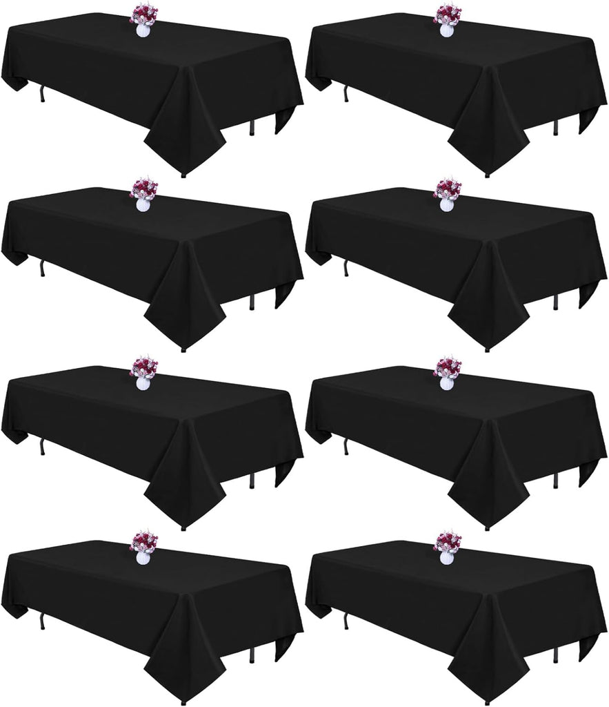 8 Packs Black Tablecloths 60x126 Inch Rectangular Table Cloths for 8 Foot Rectangle Tables, Wrinkle 