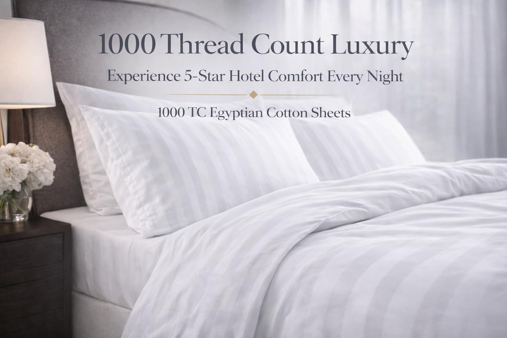 100% Egyptian Cotton Sheets King Size - 1000 Thread Count Luxury Hotel Sateen Weave Sheet Set, Soft & Breathable, 17"