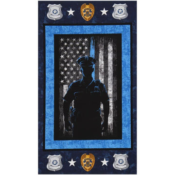 Police Officer Cotton 24" Panel Blue, Fabric