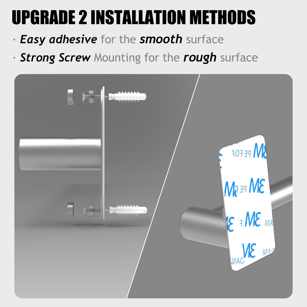 Towel Bar, Adhesive or Drill Wall Mount, Brushed Nickel, 2 Pack