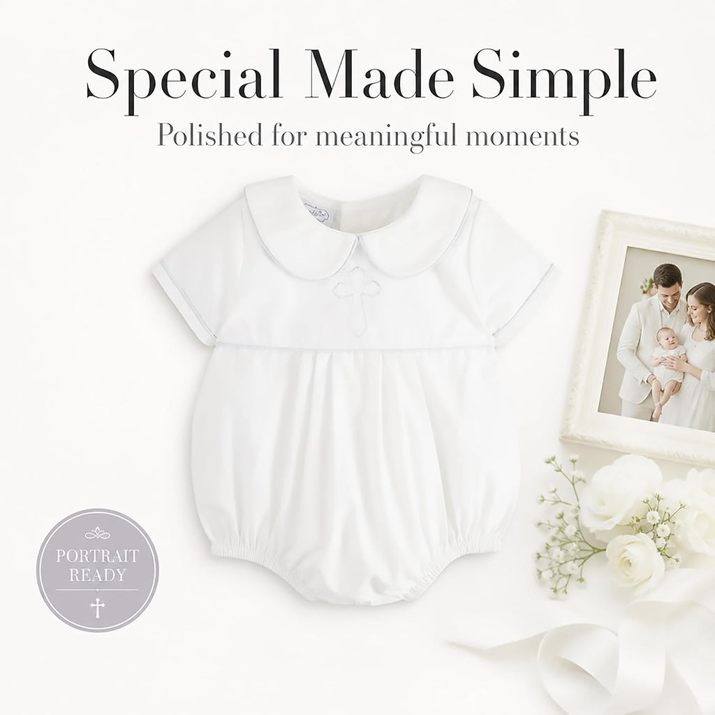 Baby Boys Heirloom Baptism Bubble Romper, Christening Outfit