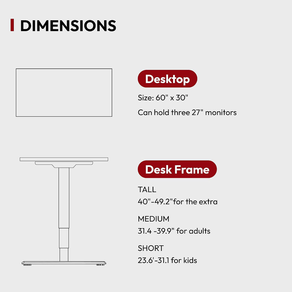 Solid Bamboo Dual Motor Standing Desk, 220 lbs, 60 * 30 | One-Piece Top, 3-Stage Sit Stand Desk with 4 Memory