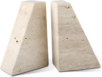 Travertine Bookends for Heavy Books, Marble Decorative Bookends for Shelves, Heavy-Duty Stone Book Ends for Hardback