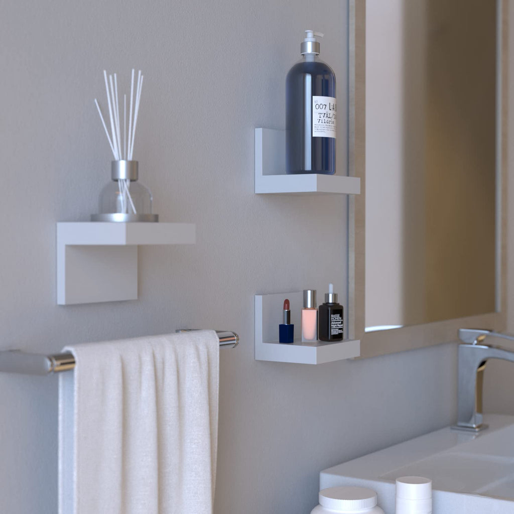9-Set Small Floating Wall Shelf, No Drill Bathroom Shelf White
