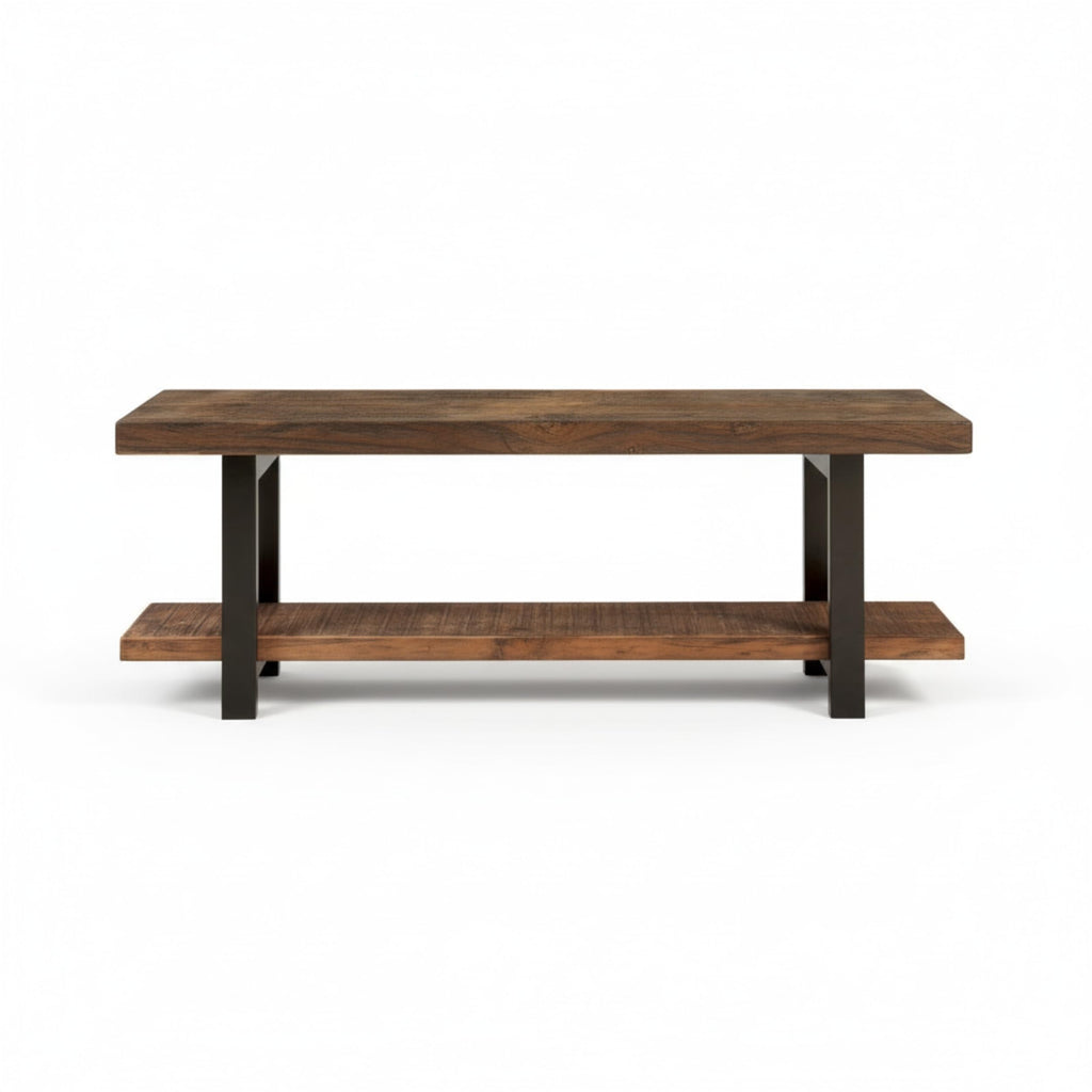 Pomona Entryway Bench with Shoe Rack, Rustic Brown, 48"