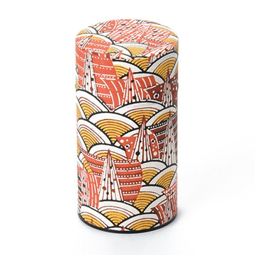 Japanese Pokkan Matcha Coffee Spice Tea Tin Canister Washi Paper Storage with Lid 7.05 oz Capacity (Modern Seigaiha)