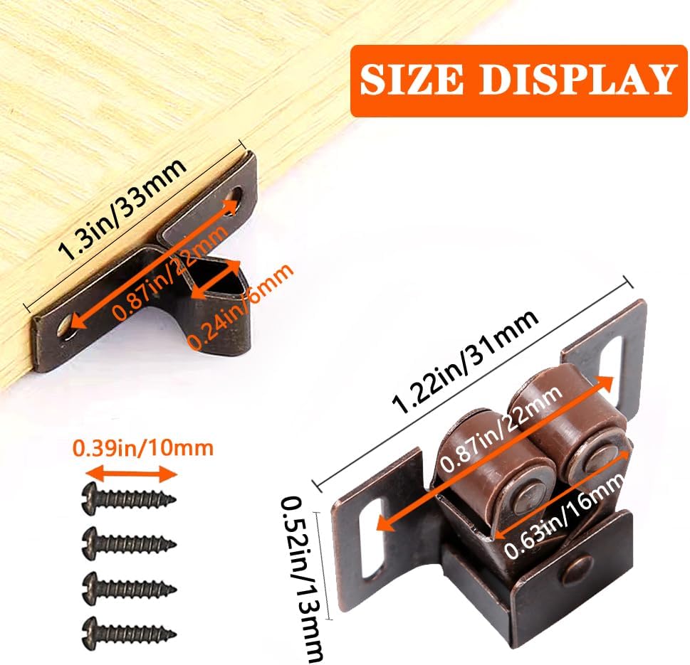 4 Pack Cabinet Latch Double Roller Catch Door Latches and Catches, Bronze