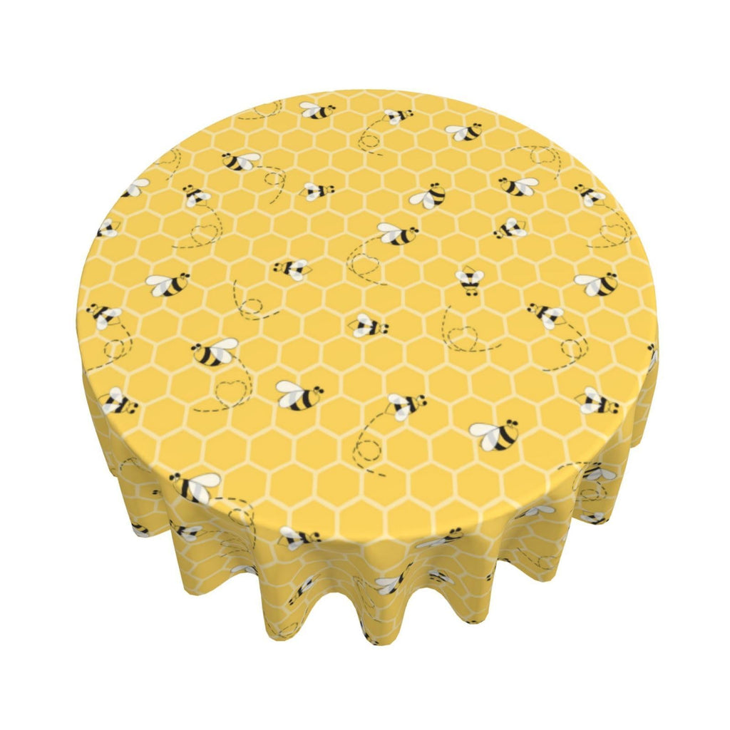 Bee Tablecloth 70 Inch Round, Bee Kind Yellow Table Cloth Honeycomb Decorations Spring Summer Round Table Cover