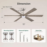 Savey'Sley 72" Ceiling Fan with LED Light and Remote - Gray