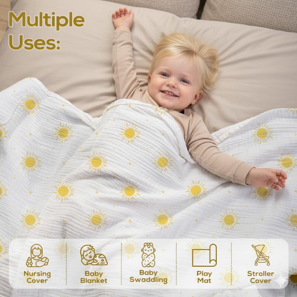 Muslin Swaddle Baby Blanket for Boys and Girls, 100% Cotton, Swaddles for Newborns, 47"x47", Soft Breathable Skin