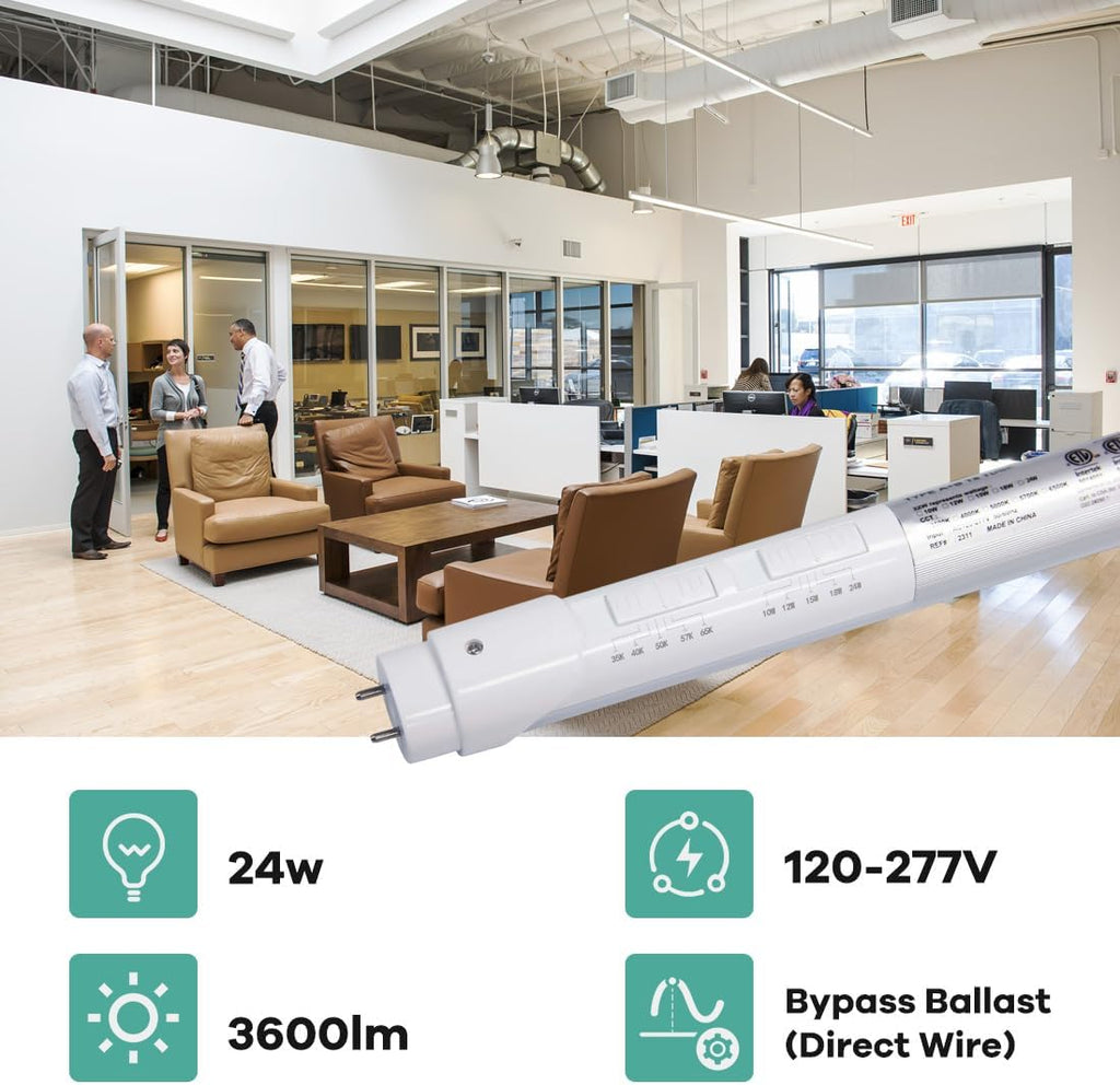 4FT T5 LED Tube Light, 24W, 5000K, Ballast Bypass, 25 Pack
