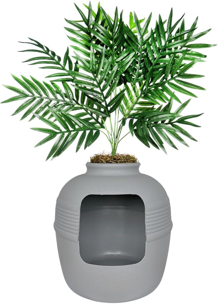 Hidden Litter Box Planter, Decorative Cat Litter Enclosure, Carbon Filter, Faux Plant, Round Design, Easy to