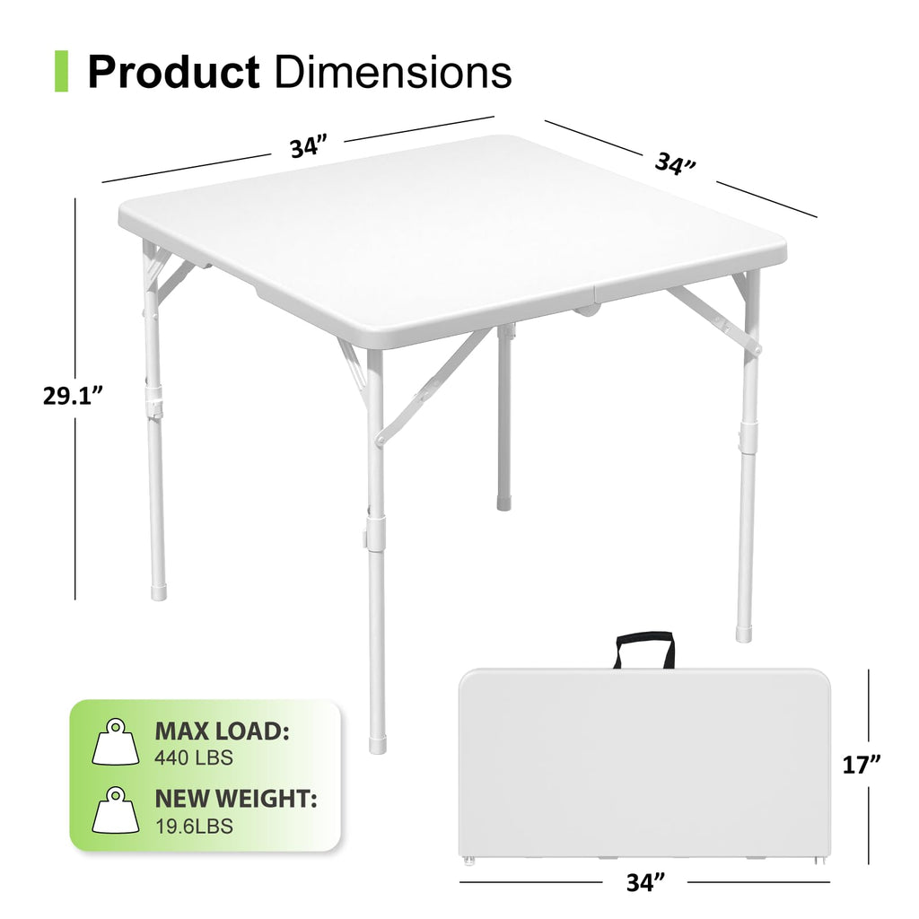 34" Square Folding Table for Party, Picnic, Camping, Wedding, White