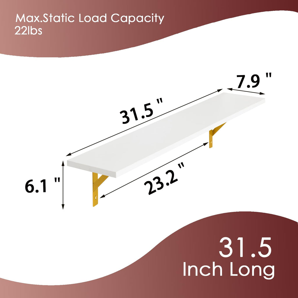 Long Wall Shelves, 31.5Inch Wooden Wall Mounted Shelves, Set of 4